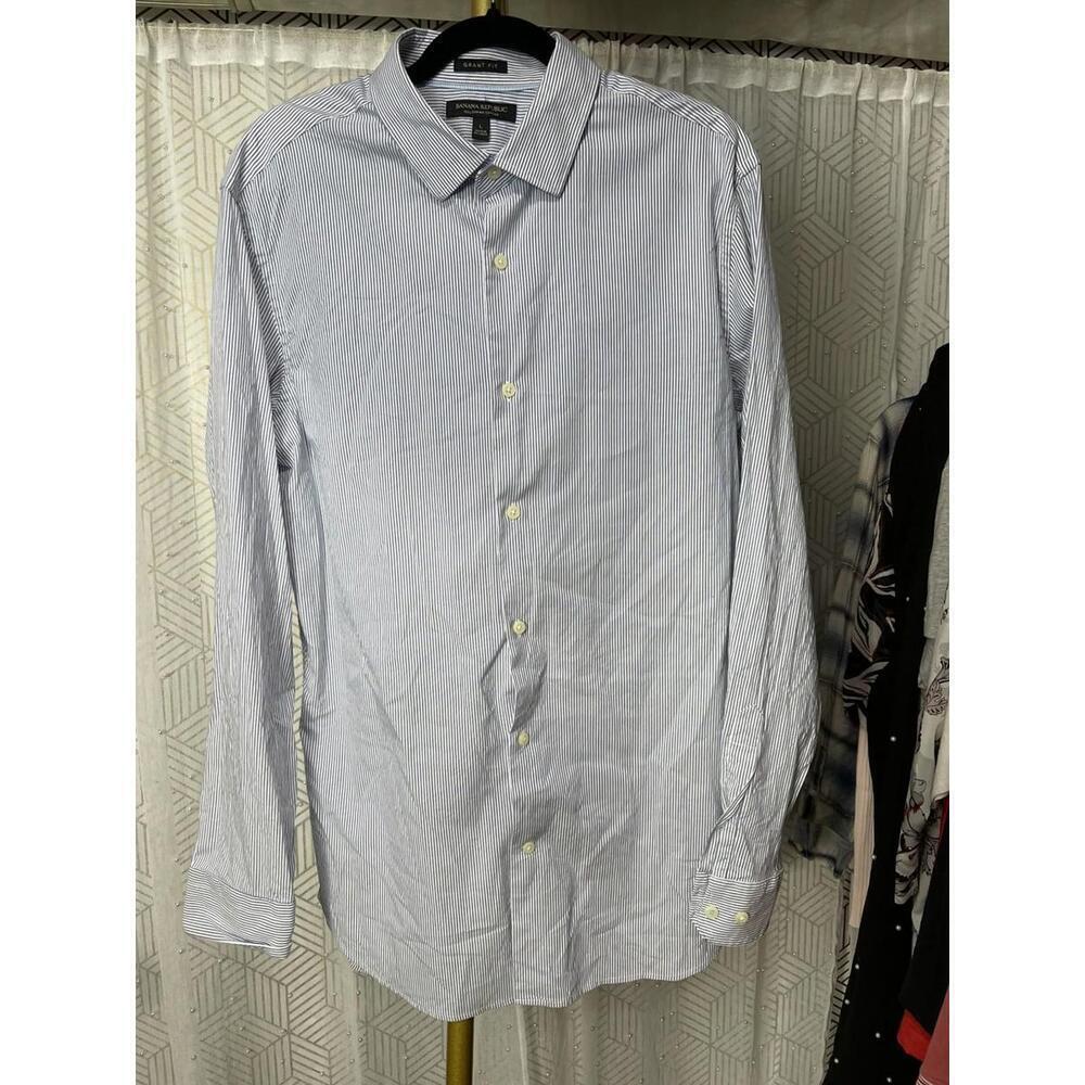 Banana Republic Mens Shirt Sz L blue Striped Grant Fit 120s Supima Cotton